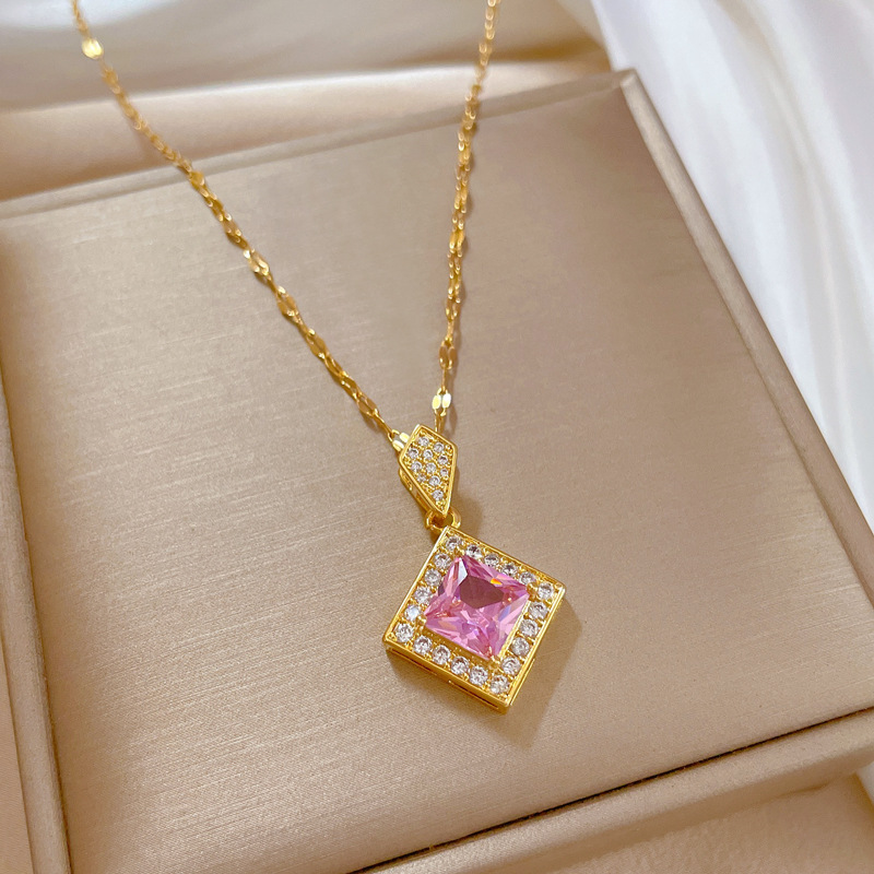 Fashion Rhombus Stainless Steel Copper Plating Inlay Zircon Pendant Necklace 1 Piece