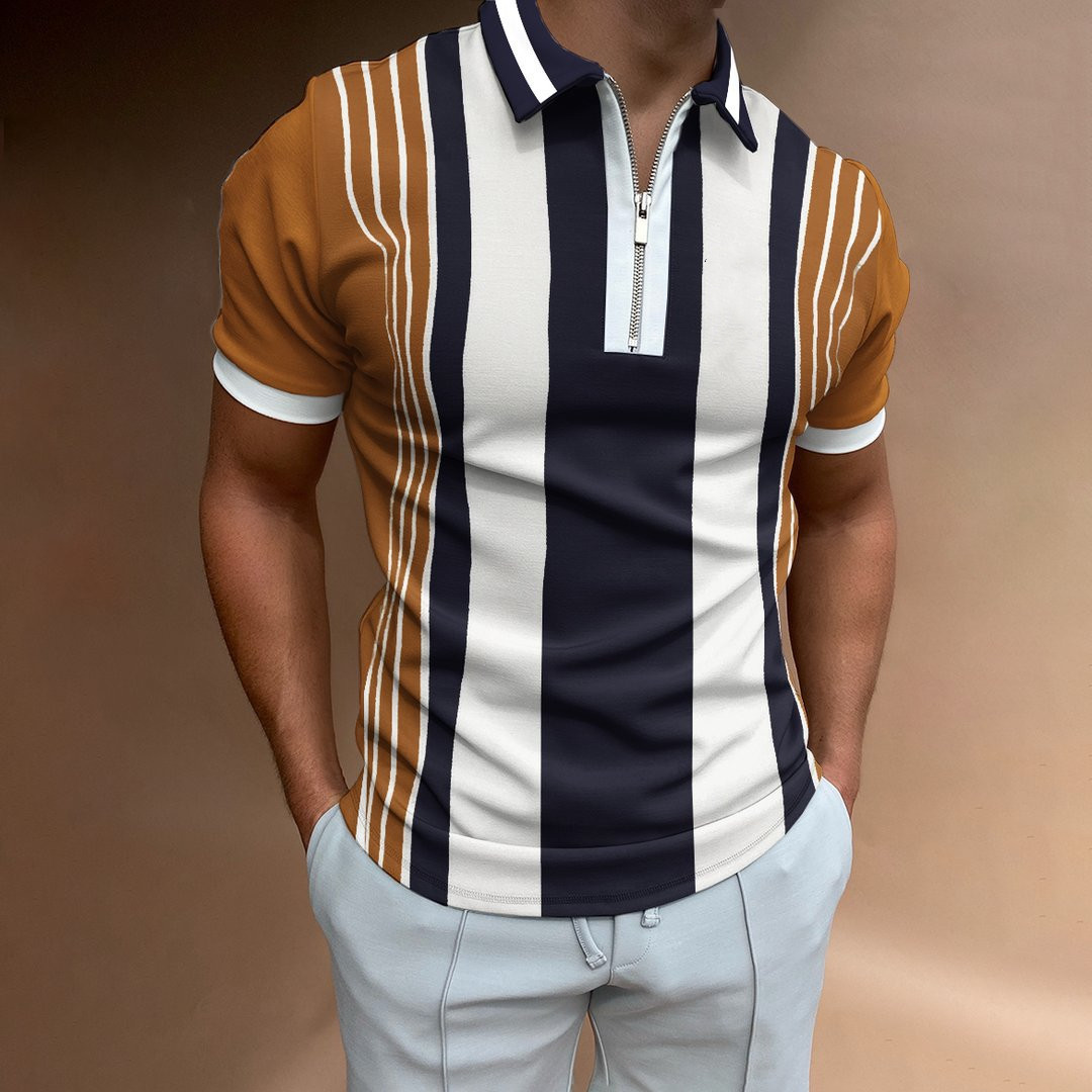 2024 primavera y otoño comercio exterior venta caliente cremallera polo camisa de manga corta camisa de polo casual de moda impresión digital 3D