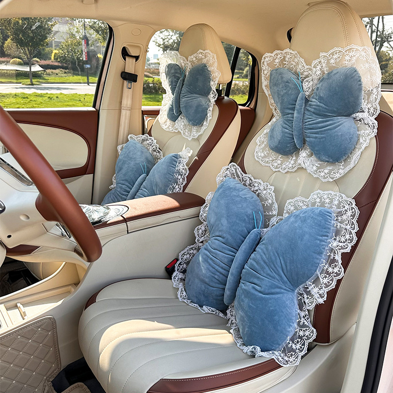 Creative Bow Car Headrest and Waist Support Cross-Border New Product Car Cushion Neck Pillow Plush Car Waist Support Cushion