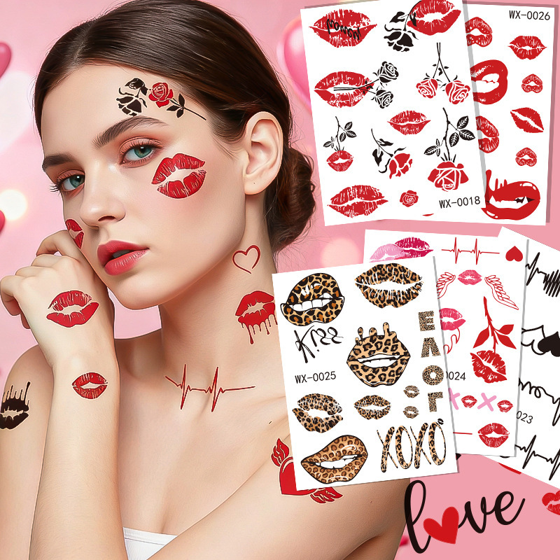 Cross-Border New Valentine's Day Heart Tattoo Stickers Waterproof Chinese Valentine's Day Date Couple Confession Disposable Temporary 3D Tattoo