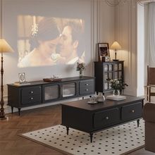 美式复古电视柜茶几组合客厅家用简约现代新款黑色中古电视柜法式