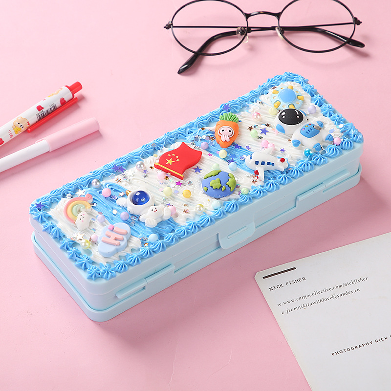 Double pencil case Children's cream glue handmade diy pencil case material package for elementary school boys and girls birthday gifts