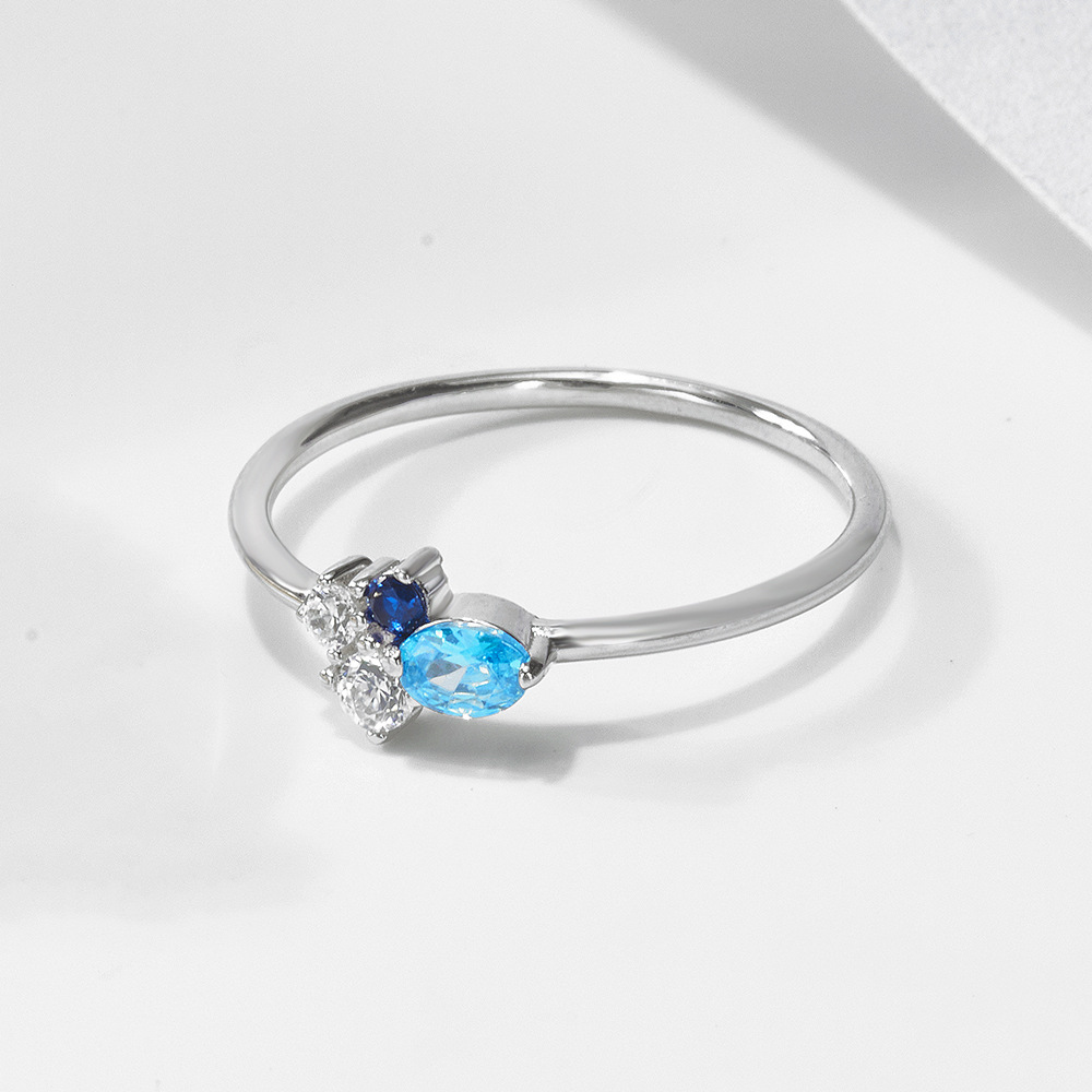 Wish venta caliente nuevo color circón anillo de plata esterlina Europa y América ins nicho ligero lujo damas elegante anillo de mano