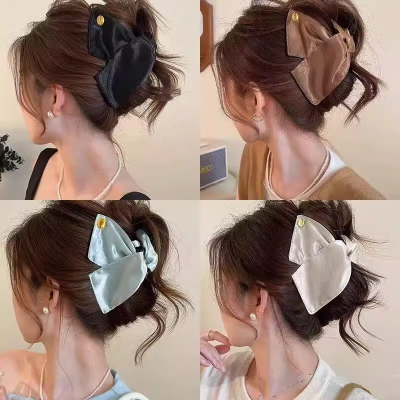 韓国サテン三角形ヘアピン女性のファッションリボンヘアピンハイエンドヘアピン春と夏のサメクリップ頭飾り|undefined