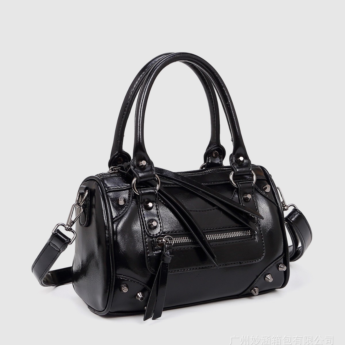 Cross-Border European and American Fashion Rivet Large-Capacity Pillow Bag Racing Bowling Motorcycle Handbag Single Shoulder Crossbody Women's Bag