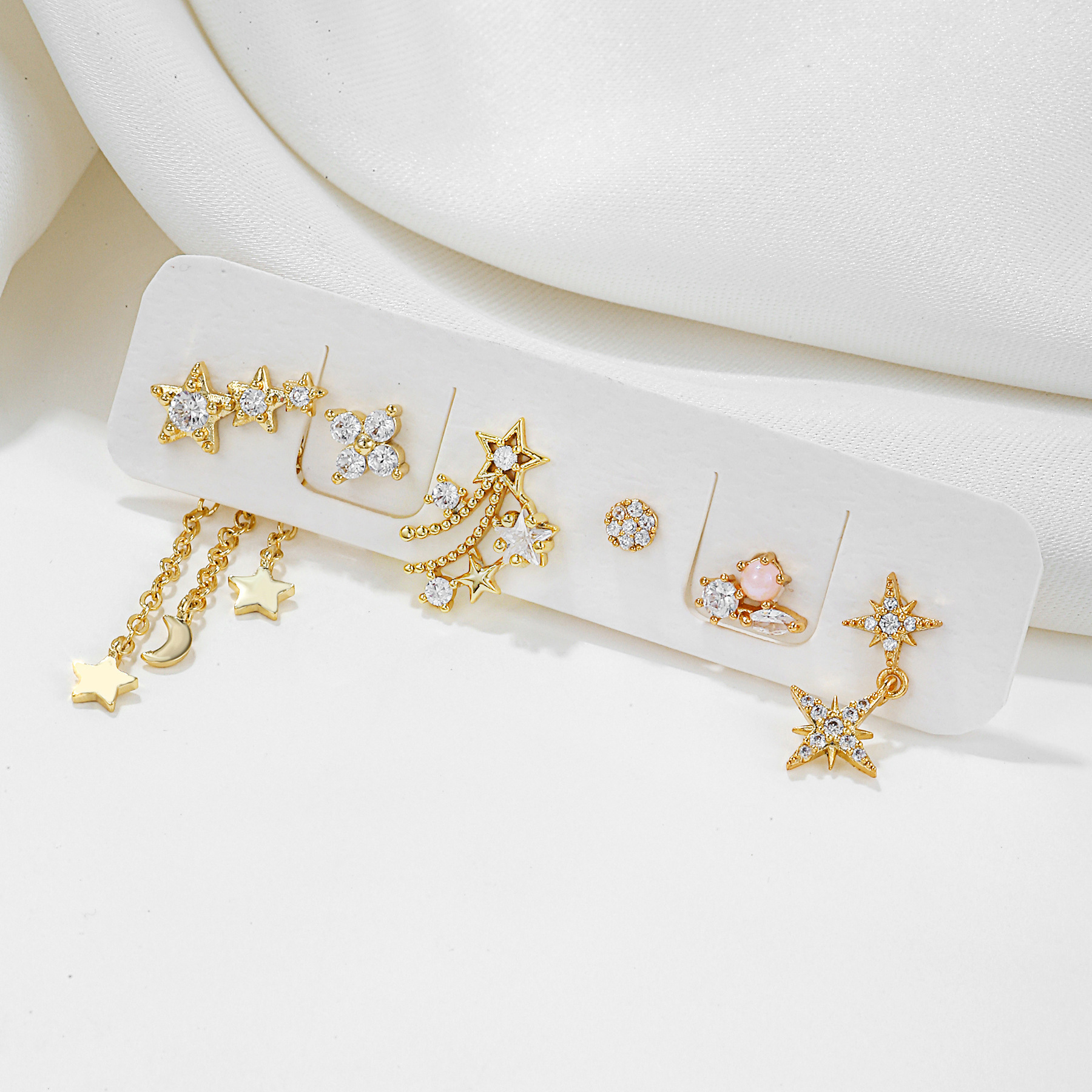 Zircon Inlay Material Earrings Classification 1 Set Quantity 1 Set Fashion Star Copper Inlay Zircon Earrings