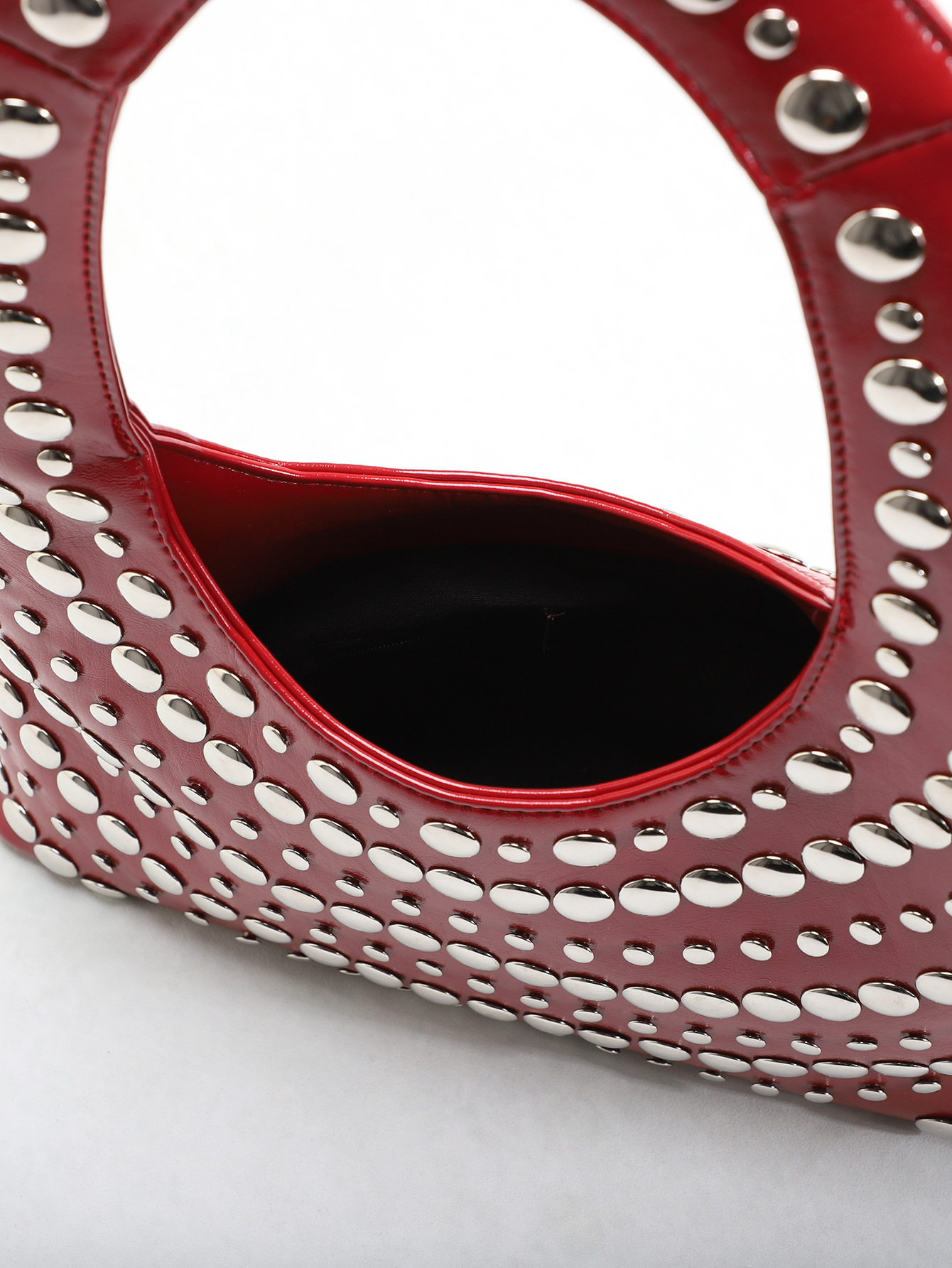 795g Weight Polyester Lining Material Rivet Fashion Element Open Closure Type Single Shoulder Strap Strap Type Shoulder Bag Bags Type Casual, Shopping Occasion Pu Leather Material Solid Color Pattern All Seasons Season Women's Gender Streetwear Style Dumpling Shape Shape Women's Pu Leather Solid Color Streetwear Rivet Dumpling Shape Open Shoulder Bag 15