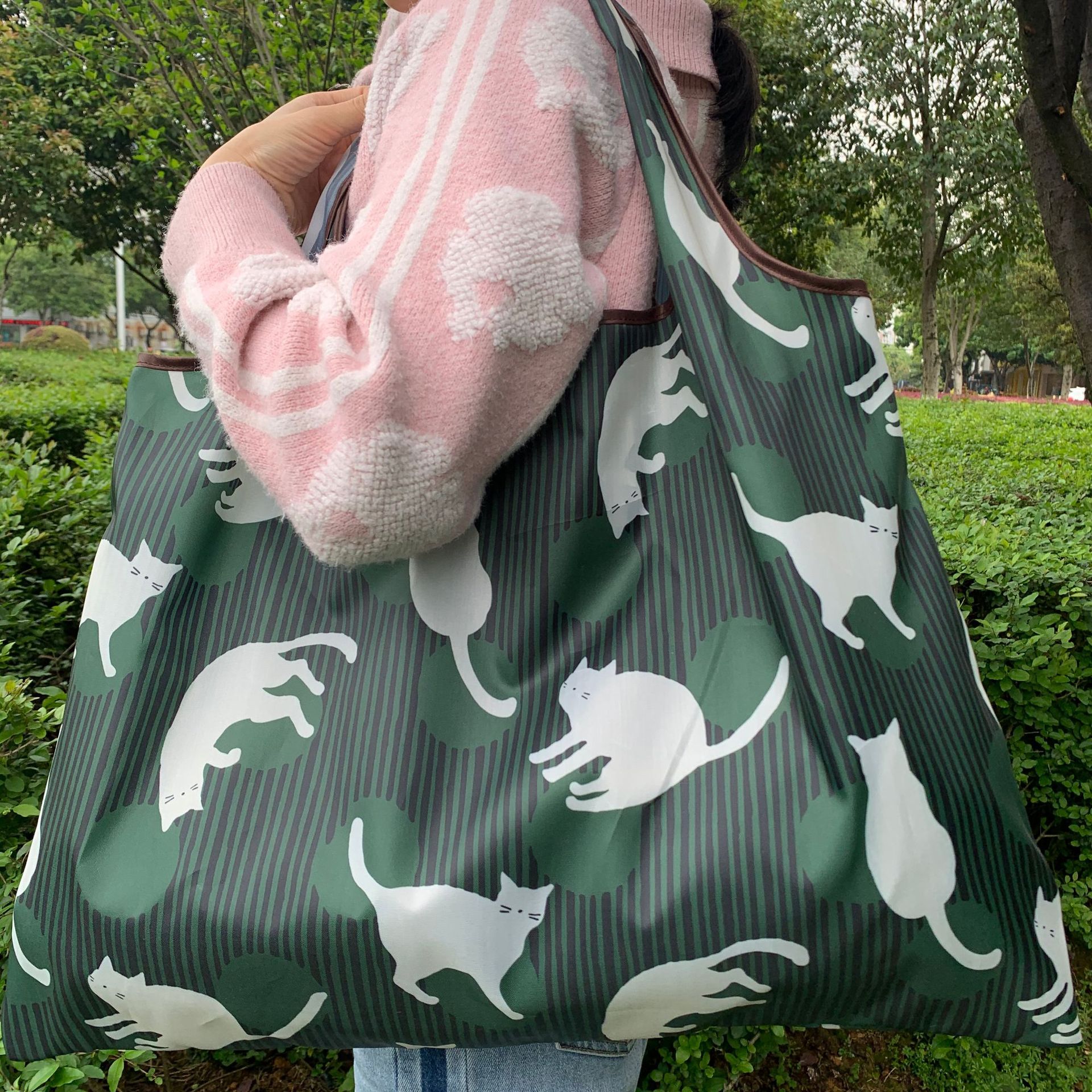 Bolsa de compras plegable de la protección del medio ambiente del paño de Oxford bolsa de almacenamiento portátil bolsa de supermercado grande bolsa de dibujos animados japonés