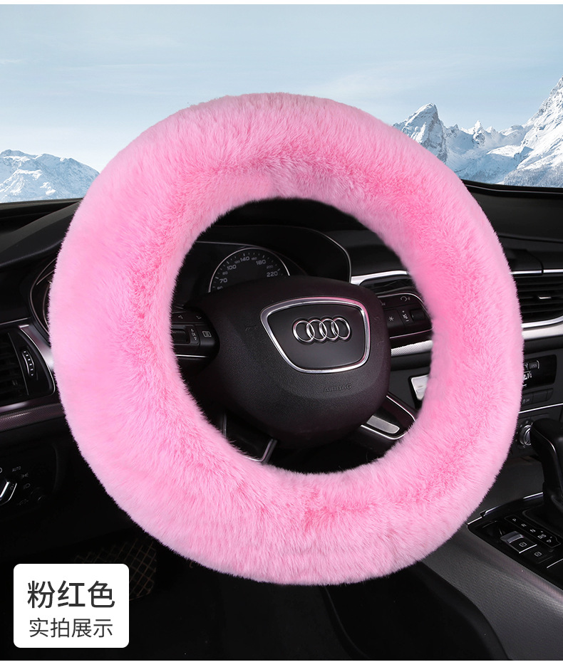 Manufacturer Wholesale 2024 New Rabbit Fur Car Steering Wheel Cover Winter Warm Universal Rubber Ring Handle Cover Anti-Slip Anti-Freeze