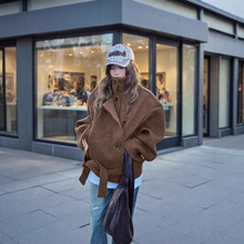 绒呢子大衣女羽绒服内胆2025冬季韩系棕色小个子短款高级毛呢外套