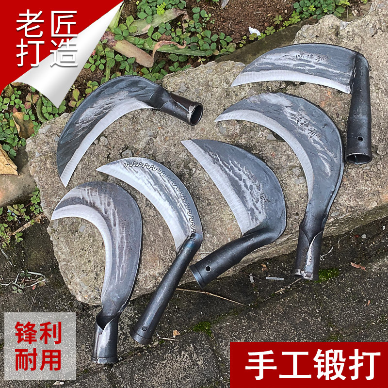 Pure handmade old-fashioned forging agricultural wood cutter sickle mowing grass outdoor fishing weeding opener harvesting small sickle