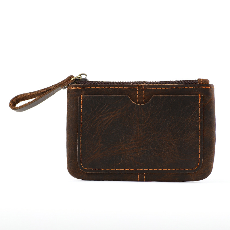 1094 retro men's and women's crazy horse leather leather genuine pickup bag coin bag zipper mom's shopping bag street stall factory