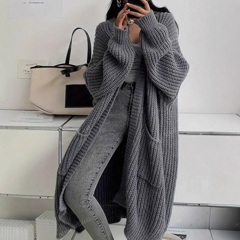 Korean Style Elegant Long Over-The-Knee Sweater Coat for Women, Cross-Border Foreign Trade Autumn and Winter New Style, Lazy Style Loose Knit Cardigan Korean Style Elegant Long Over-The-Knee Sweater Coat for Women, Cross-Border Foreign Trade Autumn and Winter New Style, Lazy Style Loose Knit Cardigan