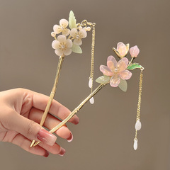 超仙古風花朵流蘇髮簪女後腦勺盤發器釵子新中式高級感簪子頭飾夏