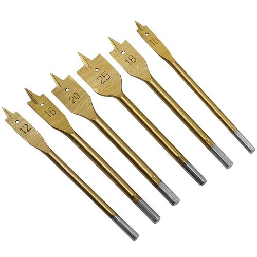 Titanium-plated woodworking flat drill 6-piece set woodworking drill bits wood hole electric drill accessories tool wood puncher