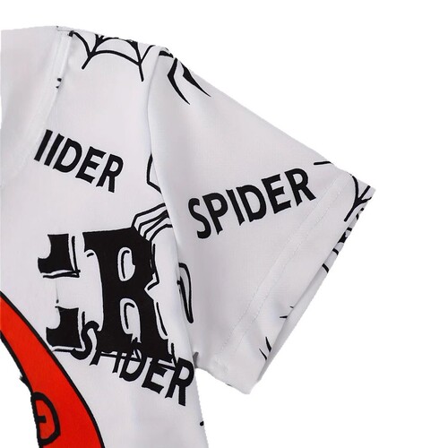 Summer Round Neck Spider Alphabet Print Short-Sleeve Top and Shorts Set for Boys in INS