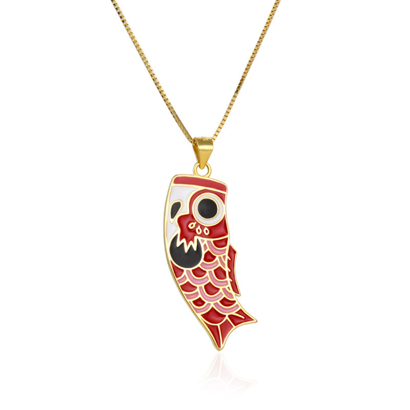 Nuevo cross-border 925 plata esterlina dibujos animados Koi collar de colgante de goteo de aceite nicho femenino sentido de diseño de accesorios de carpa europea y americana