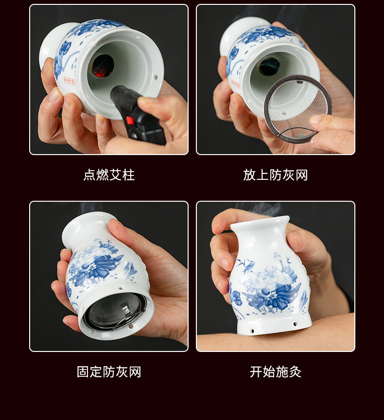 Ceramic Gua Sha Moxa Jar with Lotus Grain Sleeve for Back Massage and Warm Moxibustion key features