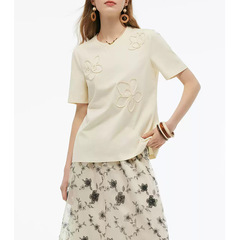 【歌 * 注文】丸首ニットtシャツ女装夏2025新型は独特の半袖上着を着てシャツを着ます。