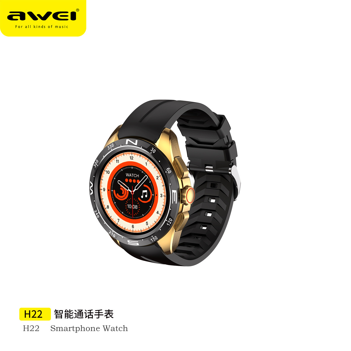 AWEI - New Smart Watch with Phone Call NFC Function, IP67 Waterproof, Wireless Adhesive Fast Charging