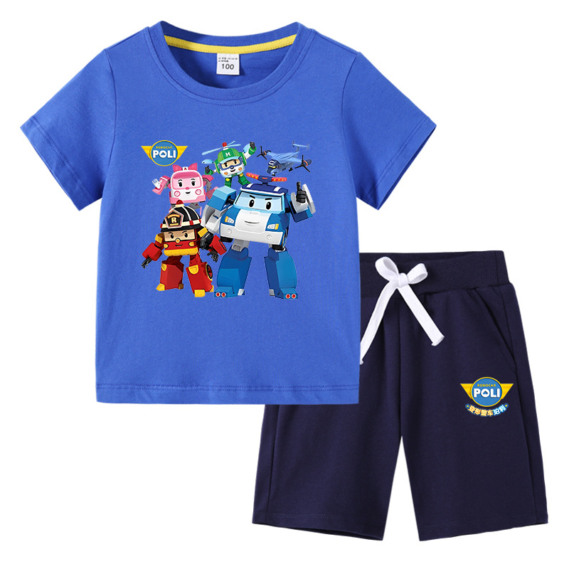 Children's Wear Boys T-Shirt Summer New Arrival Half-sleeved Students Korean Style Cotton Daughter Children's Short-sleeved Pants Two-piece Suit
