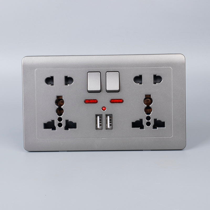 Panel de zócalo estándar británico gris 146 universal 10 agujeros con interruptor doble usb conector de pared suministro directo transfronterizo