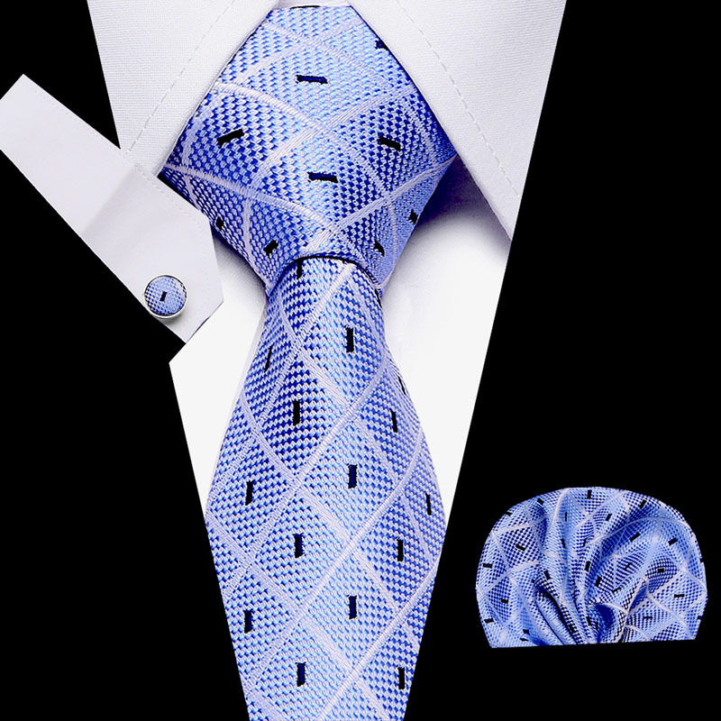 Set de corbata 3 piezas hombre azul corbata formal pañuelo_voghion.com