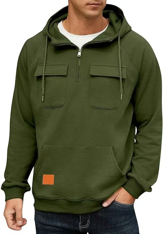 2024 nueva primavera y otoño transfronterizos de hombre camiseta con capuzas con cremallera multibolsillo jersey deportivo casual y camiseta de veludo
