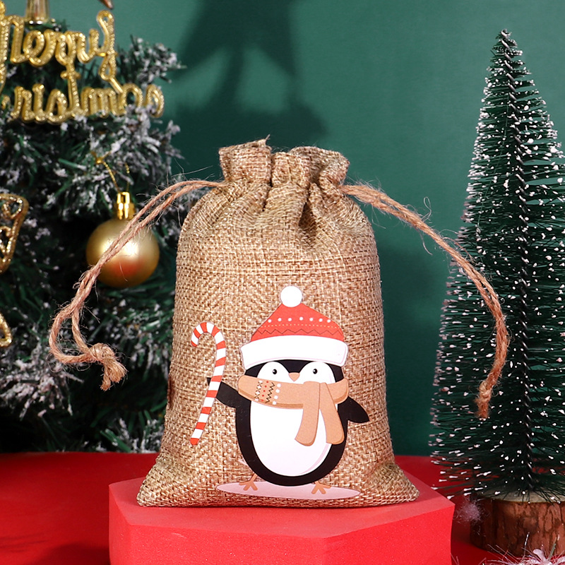 Transfronteriza nueva bolsa de lino de Navidad al por mayor bolsa de embalaje de caramelo con cordón decoraciones de Navidad bolsa de almacenamiento con cordón