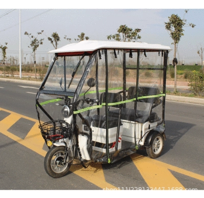 Electric tricycle canopy folding retractable sunscreen windshield awning fully closed sunshade umbrella leisure carport (Çadırlar) - 13070-transparent-with-rain-curtain-more-than-8-people