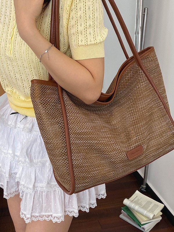 Bolsa de tejido de gran capacidad para mujeres 2026 nueva moda de vacaciones de playa bolsas de brazo de viaje ocio bolsas de hombro image 5