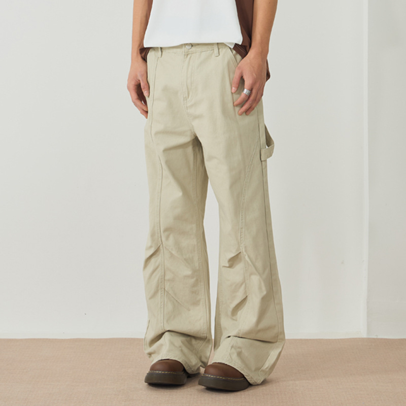 xxbro men's# spring new American high street pure cotton apricot all-match casual overalls men's loose micro-pants