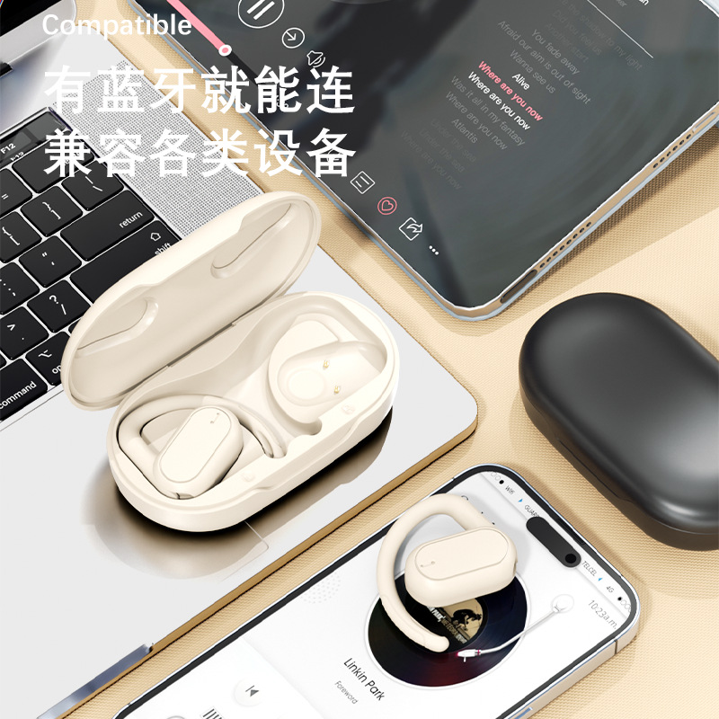 Los nuevos auriculares Bluetooth OWS tienen una batería de larga duración, auriculares abiertos ajustables, auriculares inalámbricos con orejas colgantes, stock