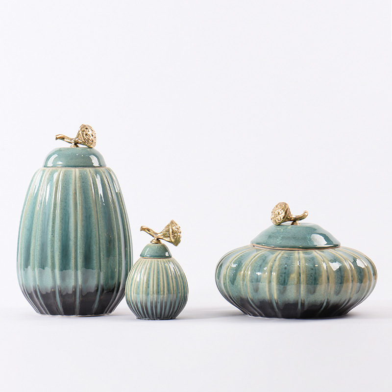 New Chinese style Kiln transformation Pumpkin ceramics vase Decoration Sales offices ornament hotel Reception Lobby Storage tank