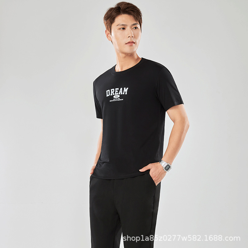 Nueva camiseta con sensación de hielo para hombre de manga corta Solona, camisa cultural, camisa publicitaria de letras, ropa de trabajo suelta de cuello redondo, impresión de letras