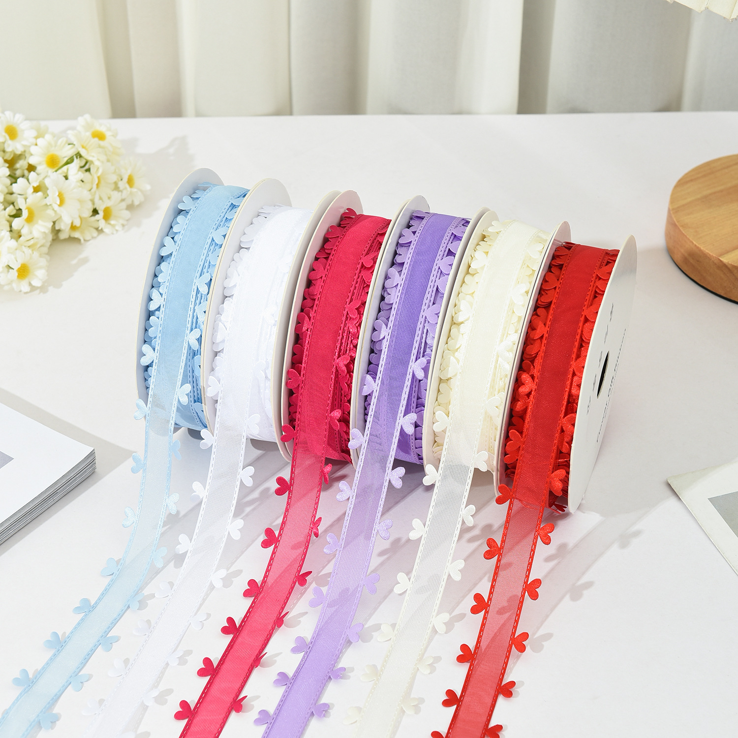 양자 사랑 리본 헤어 액세서리 DIY 활 꽃 선물 포장 리본 크로스 국경 번들 벨트