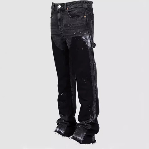 Men's Denim Work Pants: European & American-Style Instagram-Favorite Elasticated, Patchwork Denim Flared Layered Trousers