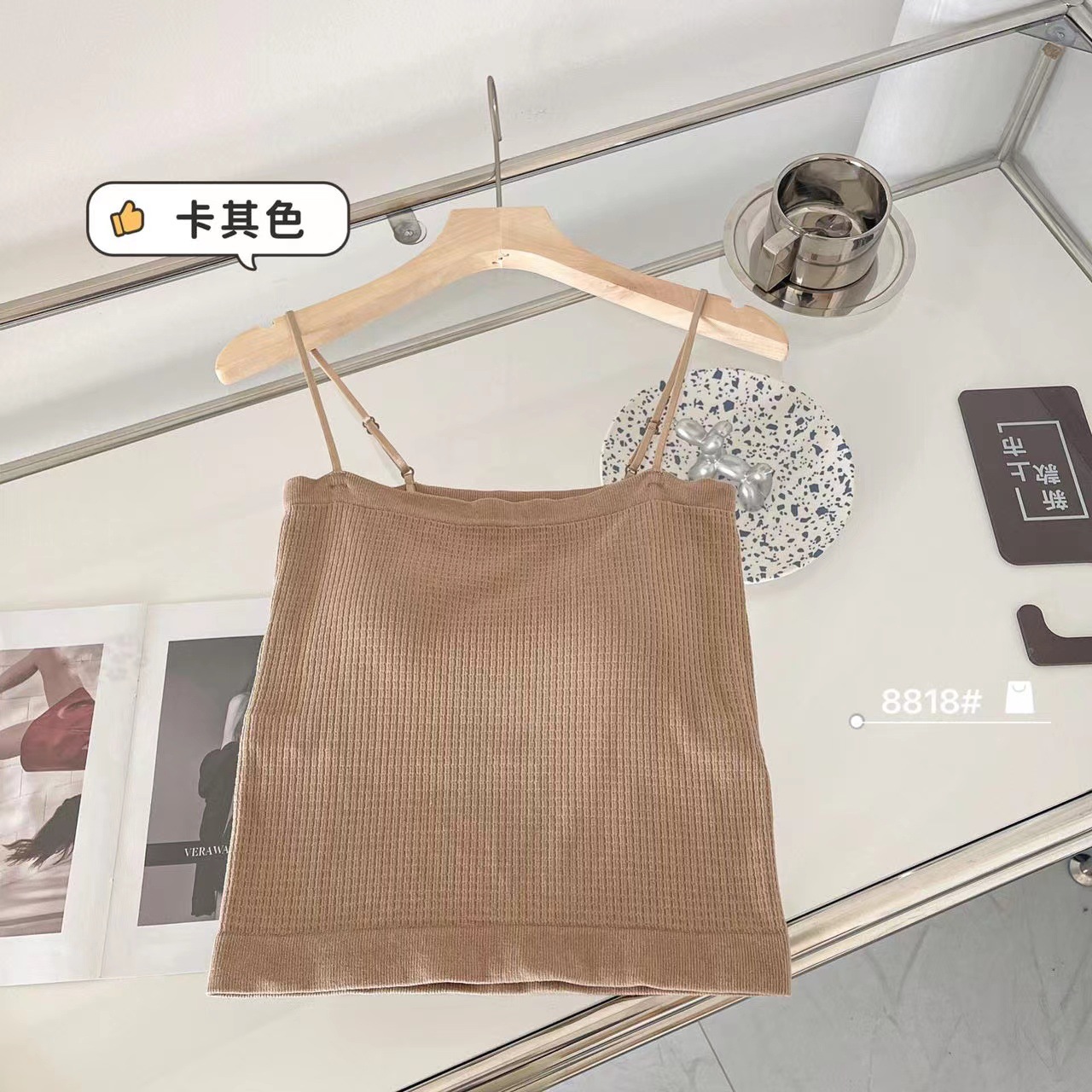 Nuevo Chaleco de waffle puro algodón sin costuras de una sola pieza taza fija abrigo de pecho todo partido ropa exterior chaleco casual