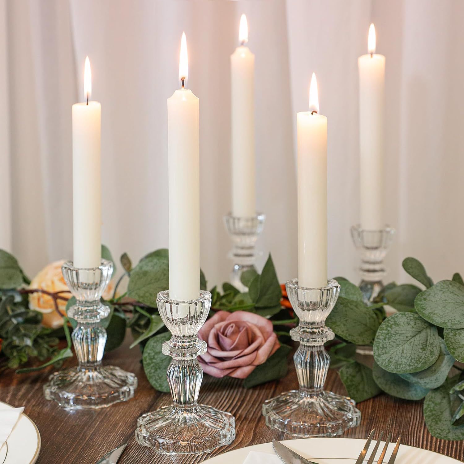 Candelabro de Vidrio Transparente Estilo Europeo Vidrio para Cena a Luz de Velas y Bodas