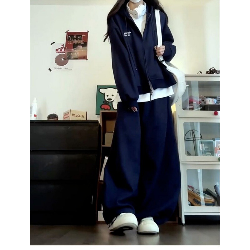 学院风运动服套装女春秋宽松显瘦韩版时尚减龄卫衣卫裤休闲两件套|undefined