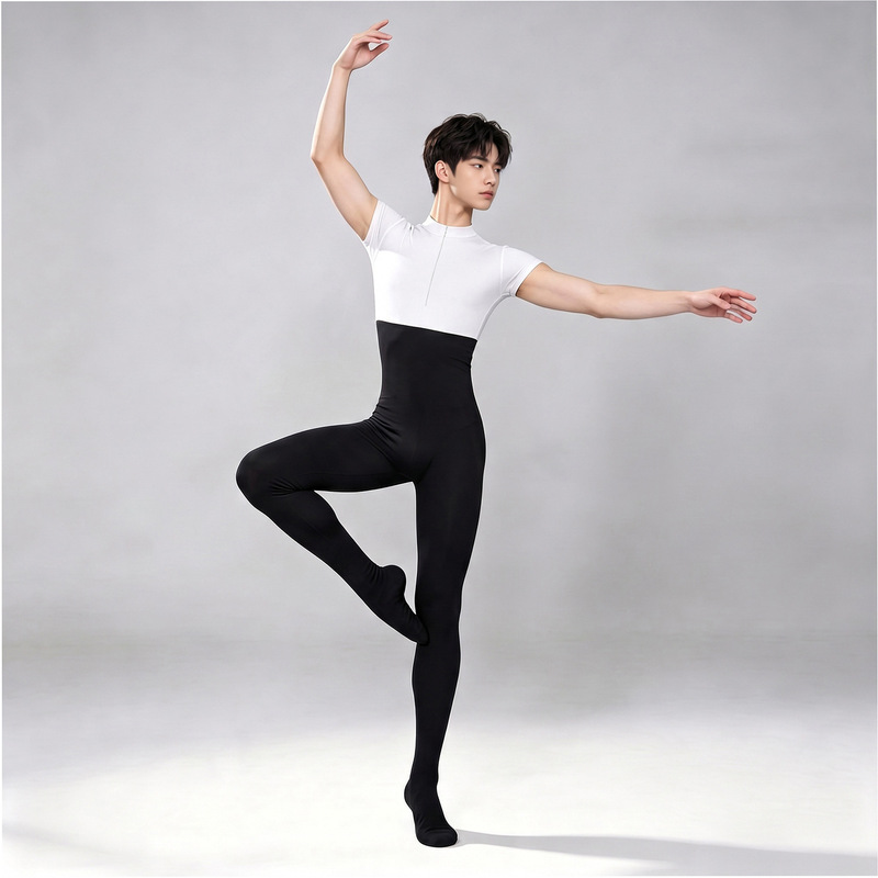 Ballet Dance Clothing Men's Tight One-Piece Foot Socks Leotard Dance Performance Training Short-Sleeved Chinese Dance Practice Ballet Dance Clothing Men's Tight One-Piece Foot Socks Leotard Dance Performance Training Short-Sleeved Chinese Dance Practice