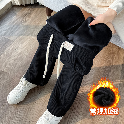 [No cashmere/added cashmere] Plus size autumn and winter casual high-waist slimming all-matching straight pants Thick velvet pants