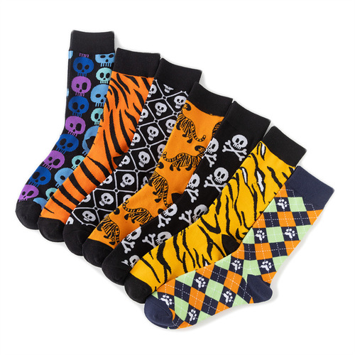 Casual four-season socks European and American men's tiger cartoon socks wholesale tiger year cotton mid-calf socks women's leopard print cross-border animal socks