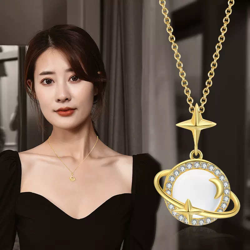 厂家直销钛钢项链女星球镶钻锁骨链星星玉髓配饰冷淡风吊坠潮轻奢