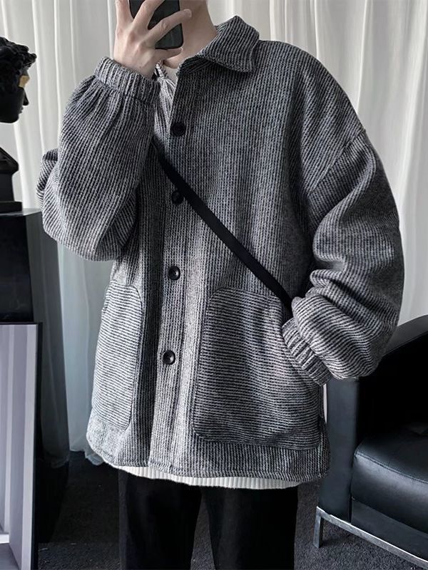 Abrigo de pana de algodón acolchado abrigo de invierno para hombre forrado de vellón engrosado suelto ins abrigo casual estilo de Hong Kong marca de moda guapo abrigo de algodón acolchado de color sólido