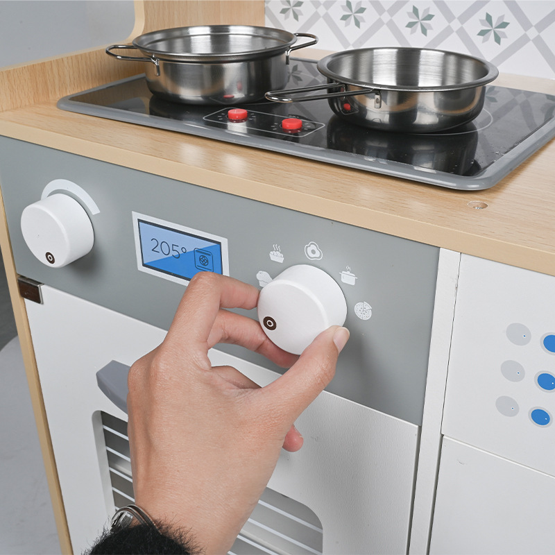 Cocina de grano de madera Educación temprana para niños Comunicación interactiva entre padres e hijos Horno de simulación Cocina Juguetes de cocina