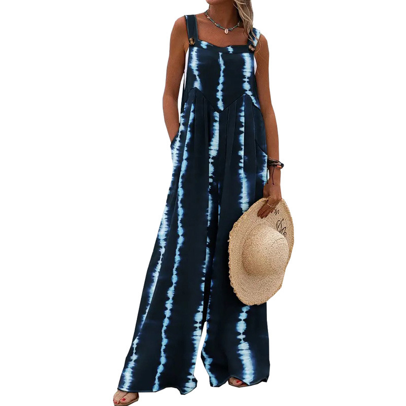 Mono de mujer estilo europeo y americano 2026, estilo vacacional, nuevo estampado de verano de Amazon, pantalón de pierna ancha con tirantes sueltos e informales. image 10