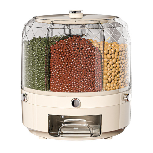 Food-grade anti-dust and moisture-sealed rotating storage bin for rice, grains, and mixed seeds, suitable for household use as a rice storage box or jar