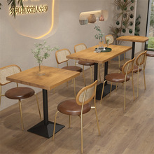 美式咖啡店休闲实木餐桌西餐厅饭店桌椅组合日式料理店长方形桌子