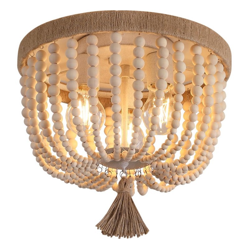 Wooden bead ceiling lamp semi-embedded Bohemian style bedroom living room dining room chandelier Amazon cross-border supply Wooden bead ceiling lamp semi-embedded Bohemian style bedroom living room dining room chandelier Amazon cross-border supply